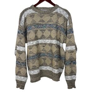 Vintage Method Mens M Geometric Diamond Pattern Crewneck Sweater Fisherman